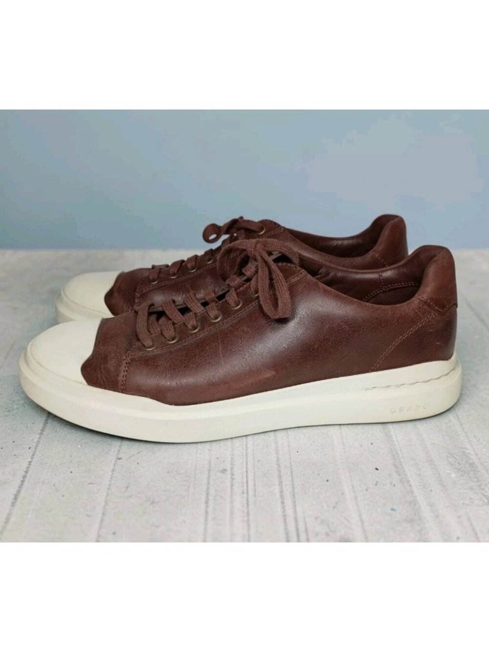 Cole Haan Men's Grand Pro Rally Cap Toe Leather Sneakers 8M Brown Preppy